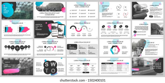 Presentation template, Gradient and black infographic elements on white background.  Vector slide template for business project presentations and marketing.