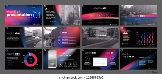 Presentation template. Gradient elements for slide presentations on a black background. Use also as a flyer, brochure, corporate report, marketing, advertising, annual report, banner. Vector