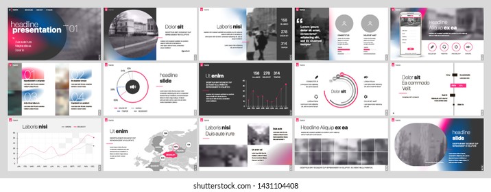 Presentation template, gradient infographic elements on white background.  Vector slide template for business project presentations and marketing.