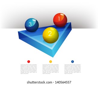  Presentation template graph with a triangle 3D glass diagram and glass balls. Infographics web elements.