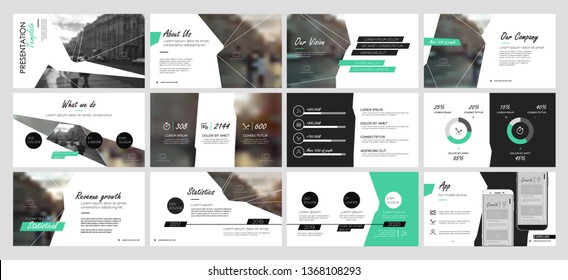 Presentation template, green and black infographic elements on white background.  Vector slide template for business project presentations and marketing.