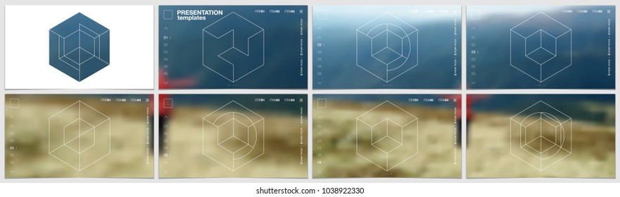 Presentation template in HD format, cover design with geometric shapes and masks in modern minimalistic style for presentation, flyer, leaflet, corporate report, marketing, advertising, annual report