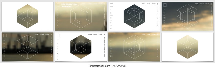 Presentation template in HD format, cover design with geometric shapes and masks in modern minimalistic style for presentation, flyer, leaflet, corporate report, marketing, advertising, annual report