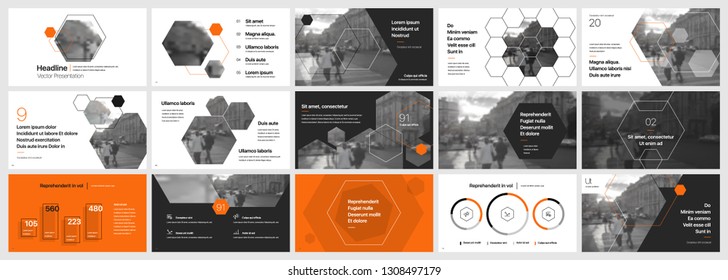 Presentation template. Hexagonal elements for slide presentations. Use also as a flyer, brochure, corporate report, marketing, advertising, annual report, banner. Vector infographics