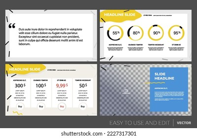 Presentation template, infographic elements on white background. Vector slide template for business project presentations and marketing.