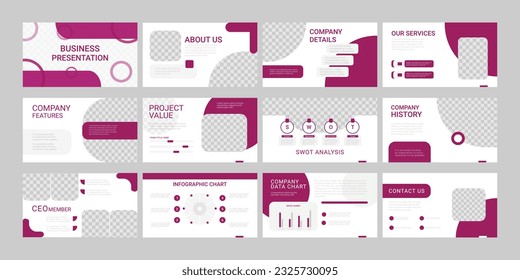 Presentation template, Maroon and gray infographic elements on white background. Vector slide template for business project presentations and marketing.