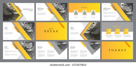 Plantilla de presentación con estilo de diseño minimalista y moderno. Tema de color amarillo degradado. Adecuado para cualquier propósito de proyecto como perfil de empresa, folleto, propuesta, informe anual y publicidad.