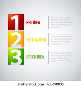 Presentation template with numbers from 1 to 3. Shows steps or options.