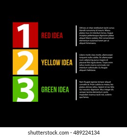Presentation template with numbers from 1 to 3. Shows steps or options.