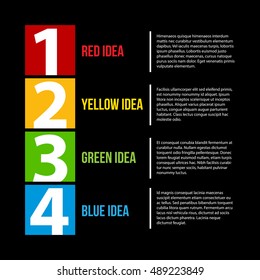 Presentation template with numbers from 1 to 4. Shows steps or options.