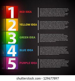 Presentation template with numbers from 1 to 5. Shows steps or options.