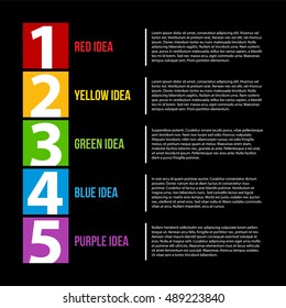 Presentation template with numbers from 1 to 5. Shows steps or options.