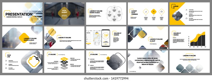 Presentation template, orange and black infographic elements. Vector slide template for business project presentations and marketing.