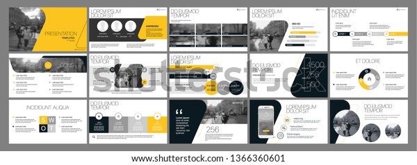 Presentation template,\
orange and black infographic elements on white background.  Vector\
slide template for business project presentations and\
marketing.
