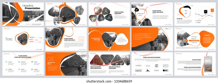 Presentation template. Orange elements for slide presentations on a white background. Use also as a flyer, brochure, corporate report, marketing, advertising, annual report, banner. Vector