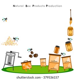 presentation template page of  honey. Natural Bee Products. Page with honey, propolis, pollen, wax, Royal jelly and honeycomb. Vector illustration