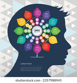 Presentation Template with pattern. Diagram. Business presentation concept with twelve options and 24 icons. Vector infographic of technology or education process.