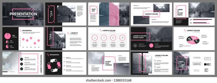 Presentation template, pink and black infographic elements on white background.  Vector slide template for business project presentations and marketing.