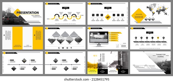 Presentation Template, Powerpoint. Elements Of A Business Slide On A White Background. Vector Of Infographic. Rhombus Design. Use As A Postcard, Annual Report, Marketing, Banner Advertising, Services