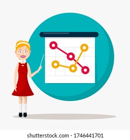 Presentation Template with Pretty Woman and Graph on Screen - Vector