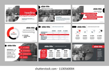 Presentation template. Red black elements for slide presentations on a white background. Use also as a flyer, brochure, corporate report, marketing, advertising, annual report, banner. Vector