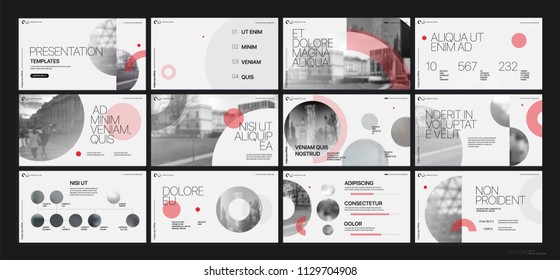 Presentation template. Red geometric elements for slide presentations on a white background. Use also as a flyer, brochure, corporate report, marketing, advertising, annual report, banner. Vector