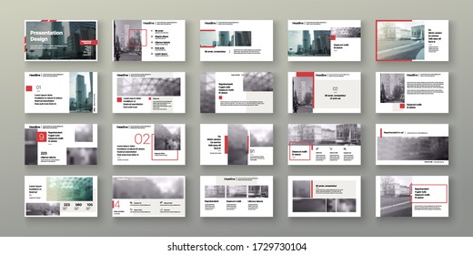 Presentation template, red infographic elements on white background.  Vector slide template for business project presentations and marketing.