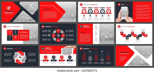 Presentation template in red and navy blue. A set of slides for a business company.