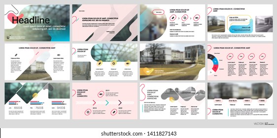 Presentation template, Red and pink infographic elements on white background.  Vector slide template for business project presentations and marketing.