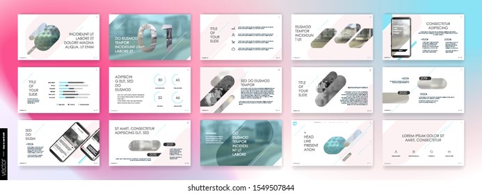 Presentation template, rose and blue infographic elements on white background.  Vector slide template for business project presentations and marketing.