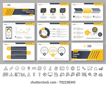 Presentation Template set with infographic elements and web symbol collection for Business.