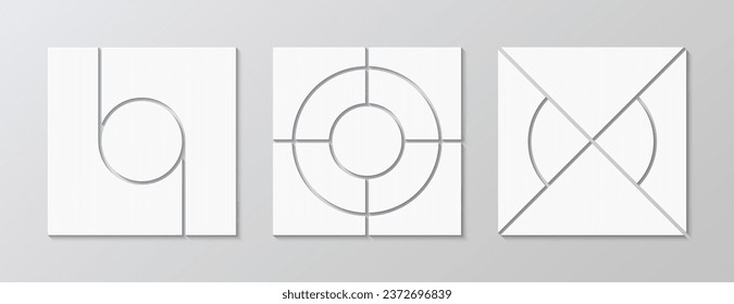 Conjunto de plantillas de presentación. Diseño de fotos mosaicas. Resumen del marco de imágenes de formularios. Cuadrícula de pizarra. Collage de la tabla de humor. Ilustración vectorial. Pancarta de la galería. Imágenes de portafolio. Cartel de la marca del álbum