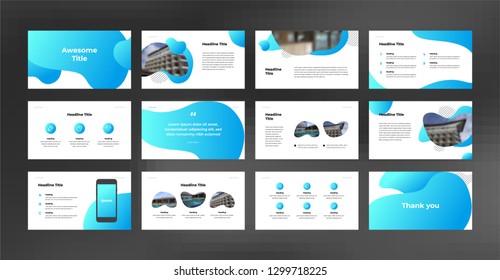 Presentation Template Set With Soft Gradient Blue Color. Suitable For Any Project Purpose Like Company Profile, Brochure, Proposal, Annual Report And Advertising