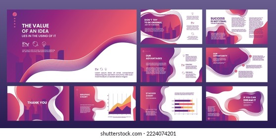 a presentation template with a skyscraper silhouette illustration background concept at sunset Use for presentation, background, website slider, landing page, annual report, company profile, etc.