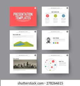 Presentation template - various slides and layouts with graphs and charts. Modern flat design