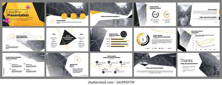 Presentation template. Yellow ang black Elements for slide presentations on a white background. Use also as a flyer, brochure, corporate report, marketing, advertising, annual report, banner. Vector