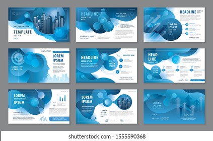 Presentation Templates, Abstract Blue Liquid Shape Fluid Design, Dynamic Plastic Liquid Gradient Waves, Template design set for Brochures, flyer, leaflet, sci-fi, molecule atom, social networks