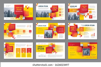 Presentation Templates, Abstract Red 3D Cube blocks Background vector Template Brochures, Think outside the box Concept, Infographic elements Template design for Present, flyer, leaflet, annual report