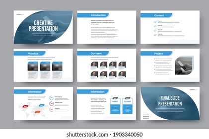 Presentation of templates for business, blue lines and elements for photo on a white background. Infographic flyer, corporate identity brochure for annual report and analytics. Project concept booklet