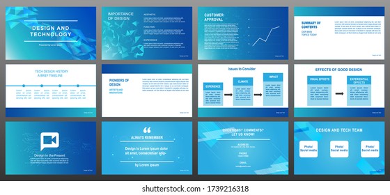 presentation templates design and technology with blue gradient color, Vector infographic, abstract background, Use in presentation, flyer and leaflet, marketing, web advertising