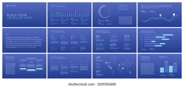 Presentation templates on a blue background. Vector infographics. Use in Presentation, flyer and leaflet, corporate report, marketing, advertising, annual report, banner.