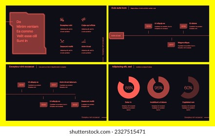 Presentation templates. Red elements for infographics in Cyberpunk style. Use in presentation, flyer and leaflet, corporate report, marketing, advertising, annual report, banner.