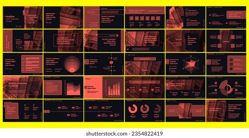 Presentation templates. Red elements for infographics in Cyberpunk style. Use in presentation, flyer and leaflet, corporate report, marketing, advertising, annual report, banner.