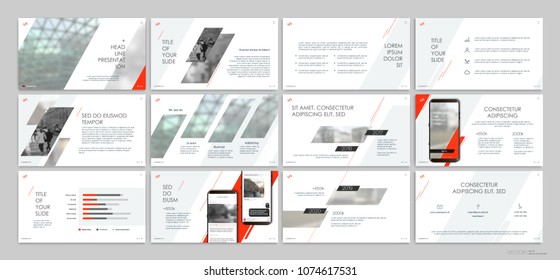 Presentation templates with red elements on a white background. Vector infographics. Use in presentations, leaflets and leaflets, corporate report, marketing, advertising, annual report, banner.