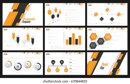 Presentation templates set with orange and grey colors infographic elements for Business concept.
