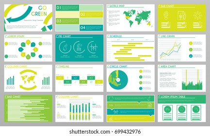Presentation templates. Vector set of flat design slides. Infographic elements for data visualization for presentation, flyer, brochure, report. Sustain energy, ecology, environment concepts. EPS10.