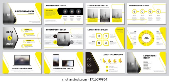 Presentation templates. yellow and black infographic element with white background. layout template vector for business presentation, marketing, etc.