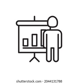 Presentation thin line icon, board with graph growth. Modern vector illustration of conference, lecture, meeting.