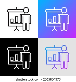 Presentation thin line icon, board with graph growth. Modern vector illustration of conference, lecture, meeting.