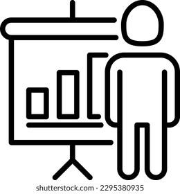 Icono de presentación de línea delgada, tablero con crecimiento del gráfico. Ilustración vectorial moderna de conferencia, conferencia, reunión.